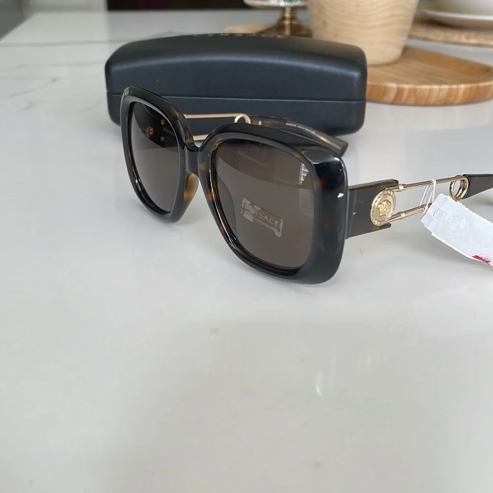 VERSACE Havana 54mm Square Sunglasses